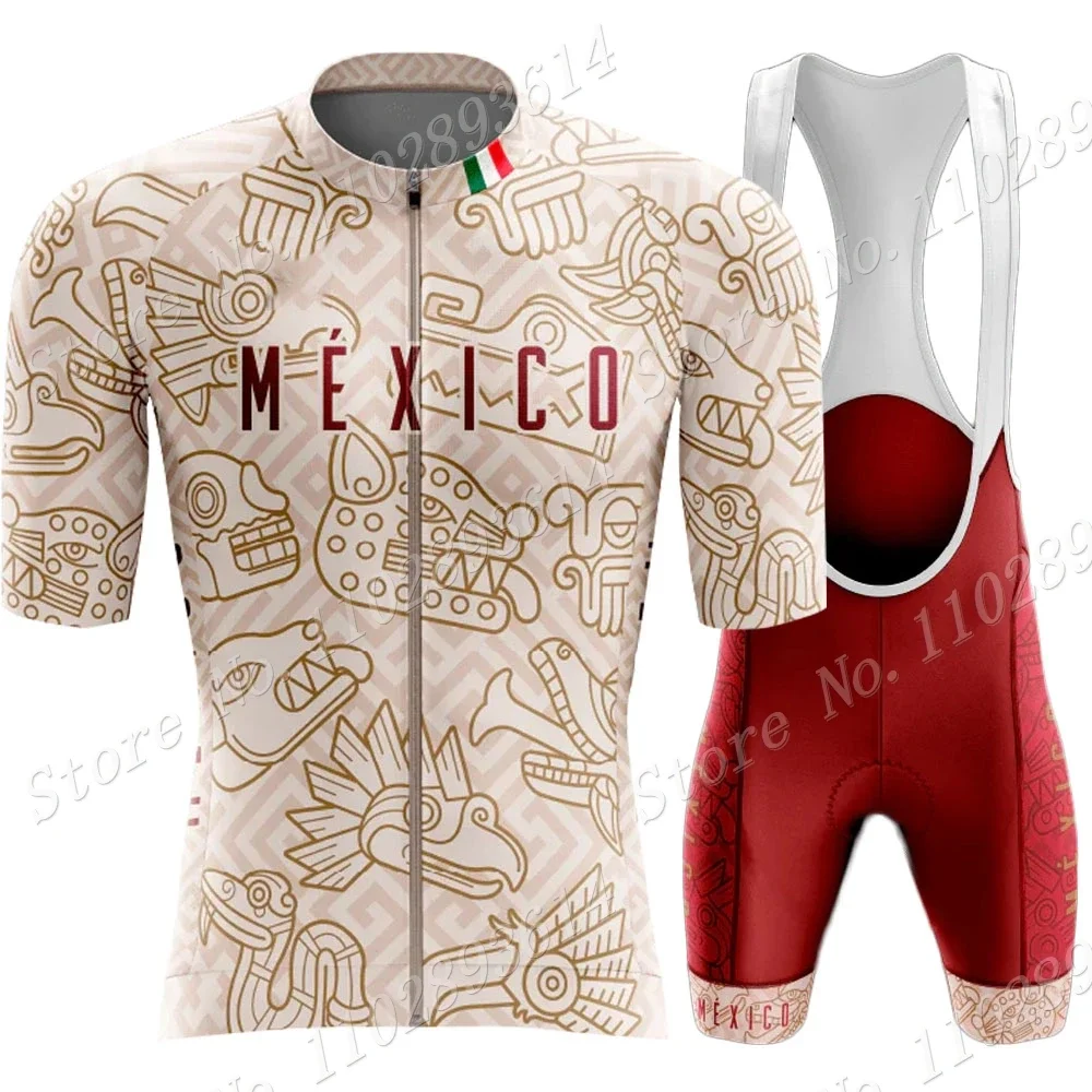 2023 Mexico Cycling Jersey National Team Set Summer Mexican Red Clothing Road Bike Shirts Suit Bicycle Bib Shorts MTB Ropa