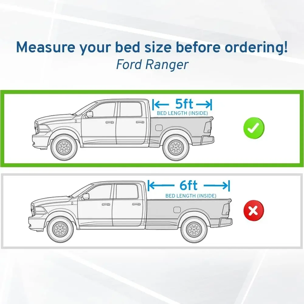 Retractable Tonneau Cover Fits 2019-2023 Ford Ranger 5' (61”) Truck Bed Matte Black Aluminum Low Profile Waterproof