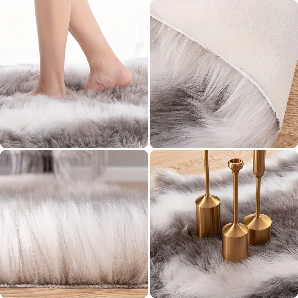 Luxuriöse Cremefarbene Kunstfell-Matte - Ultra-Weiche Plüsch-Schaffell-Matte Maschinenwaschbar Unregelmäßige Form Perfekt für Schlafzimmer – Detail 10