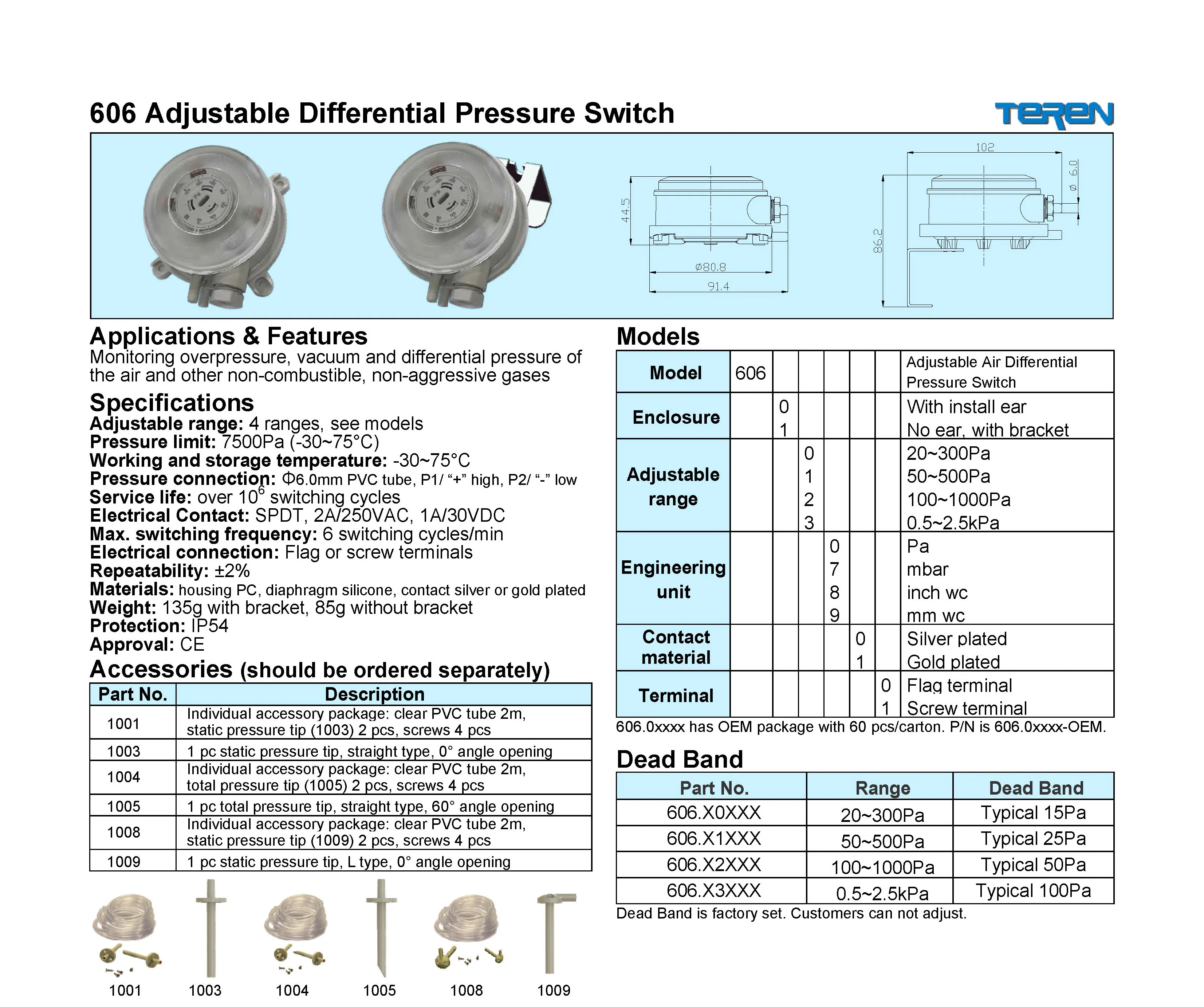 606 verstelbare drukverschilschakelaar