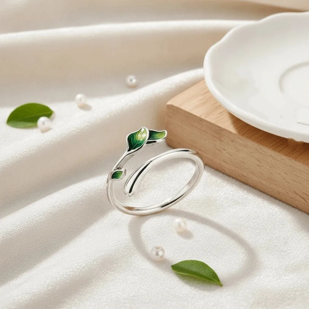 Personality Jewelry Adjustable Enamel Leaf Ring Irregular Oil Drop Leaf Opening Ring Vintage Temperament Women's Ring Women