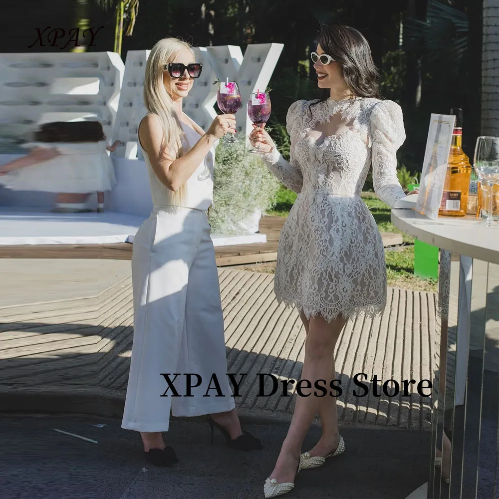 XPAY – Mini robe de soirée de mariage courte, élégante, avec veste, manches longues, robe de mariée d'été, dubaï, pour femmes arabes, personnalisée