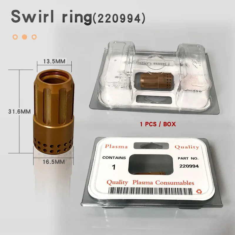 65A/85A/105A Plasma Cutting Consumables Nozzle 220990 Electrode 220842 Shield Cap 220993 Retaining Cap 220854 Swirl Ring 220994