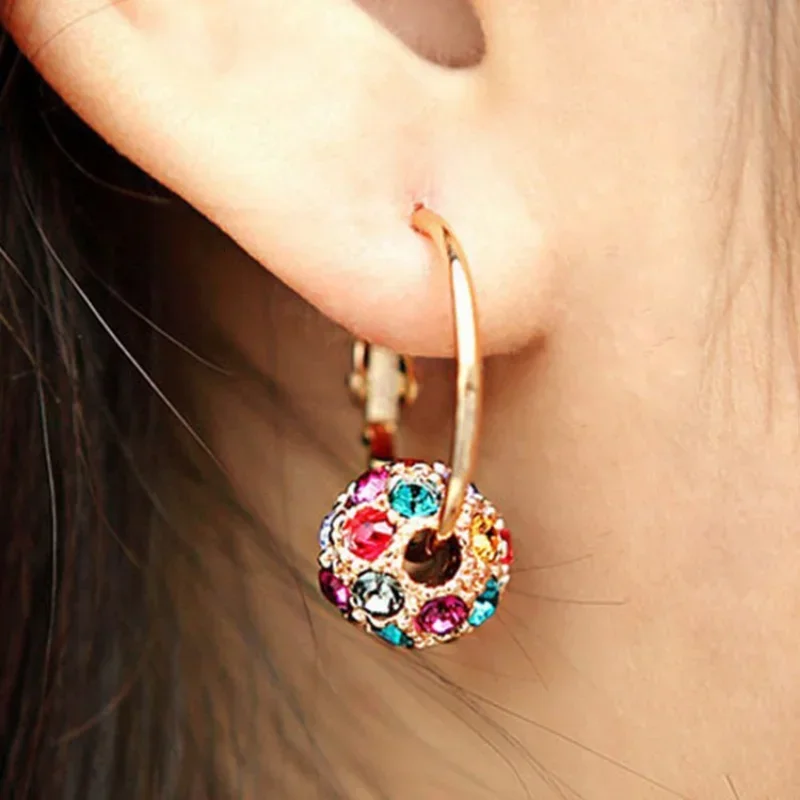 Fashion Women Lucky Beads Crystal Earrings Colorful Balls Women\'s Creative Inlaid Zircon Wedding Engagement Earrings Jewelry