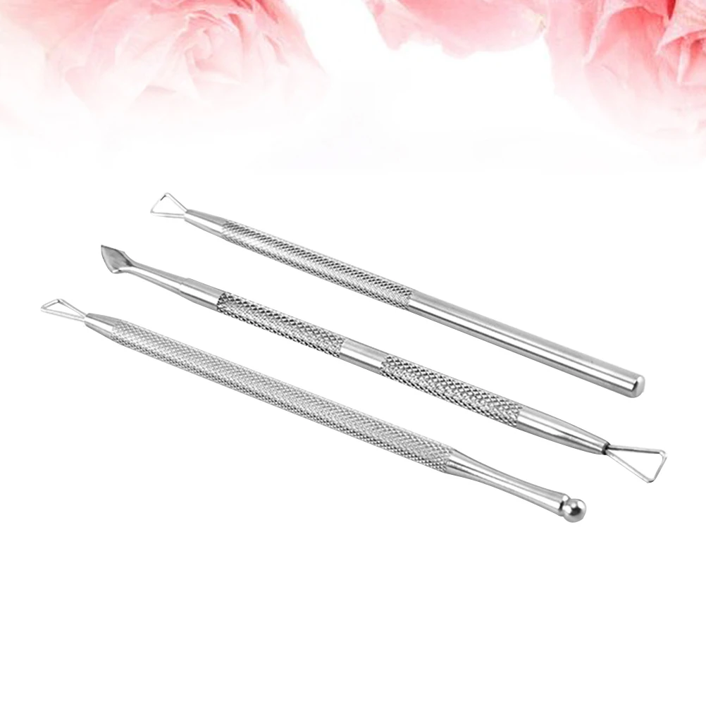 

3pcs Nail Tools Set Stainless Steel Cuticle Remover Dead Skin Fork Spoon End Manicure Kit File Buffer Professional Grade Nail