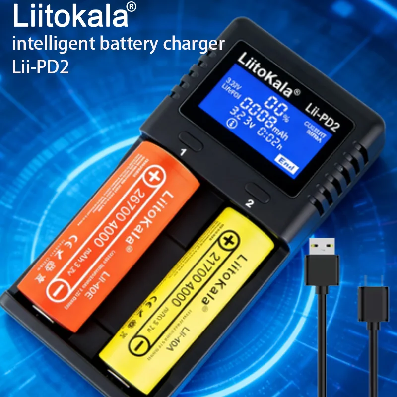 

Зарядное устройство LiitoKala Lii-PD2 18650 для литий-ионных аккумуляторов 3.7V /18500/16340/26650/21700/20700/18350/CR123A 1.2V