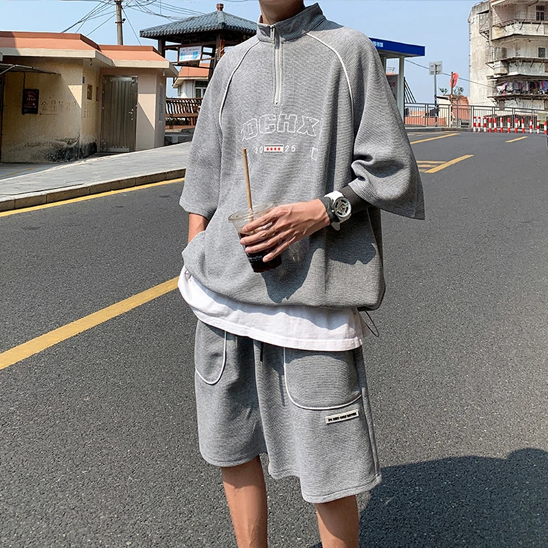 Streetwear Oversized Tracksuit Men Summer Hip Hop Trendy American Fashion T-shirt + Shorts Sets 2024 High Street Two-piece Sets