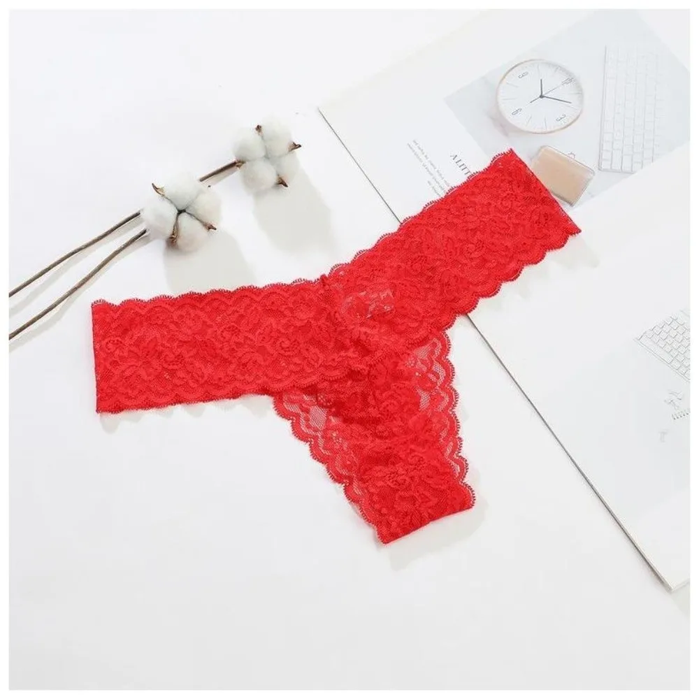 Süße, nahtlose Spitzen-Slips mit niedriger Taille, Tanga mit Schleife, Unterwäsche für Damen, Baumwoll-Zwickel, transparente Netz-Spitzen-Slips – Detail 9