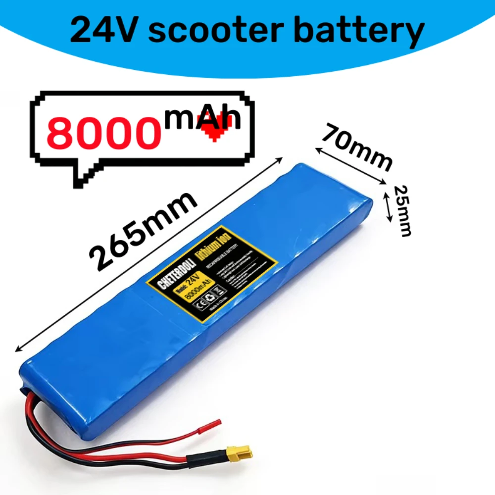 24V-7S2P 8000mAh New18650 Lithium Battery Pack with Built-in 7S2P BMS Protection Plate Suitable for Electric Scooter Batteries.