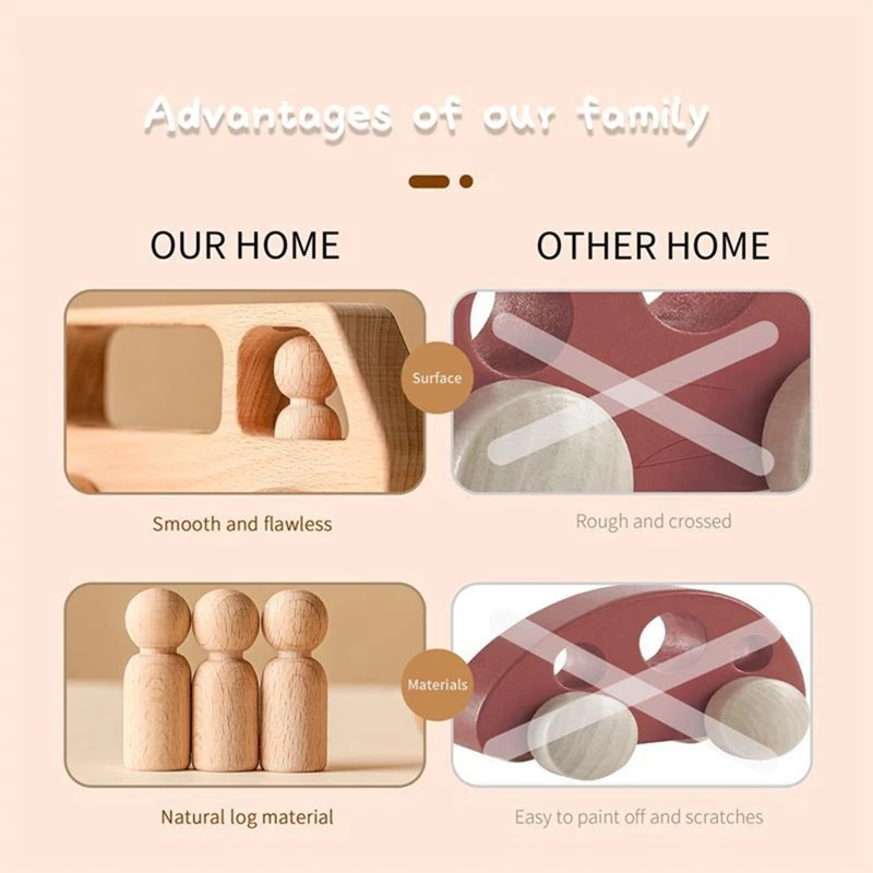 Outdoor Wooden Bus Game Kit para o bebê, blocos educativos, carro de madeira natural, Little Doll Teething Toys, presentes de aniversário