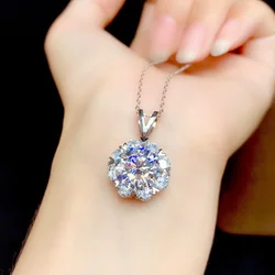 Flower 2ct Lab Moissanite Diamond Pendant Real 925 Sterling Silver Charm Party Wedding Pendants Necklace For Women Jewelry Gift