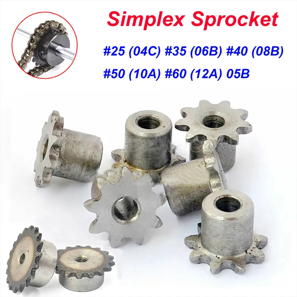 1Pcs 04C/05B/06B/10A/12A 9Tooth - 24Tooth Sprocket Wheel Industrial Chain Gear Pitch 6.35/8/9.525/12.7/15.875/19.05mm 45 Steel