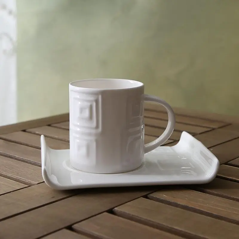 Creative Irregular White Ceramic Coffee Mug Dish Set Solid Color Afternoon Tea Cup Mug Milk Breakfast Household Couple Gift