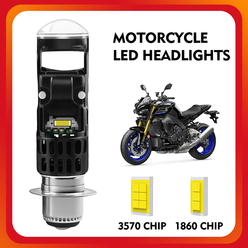 Dualvision 1x AC/DC 9-60V P15D H6M LED Motorcycle Mini Projector Headlight Bulbs 6000K High/Low Beam for Yamaha Raptor UTV ATVs