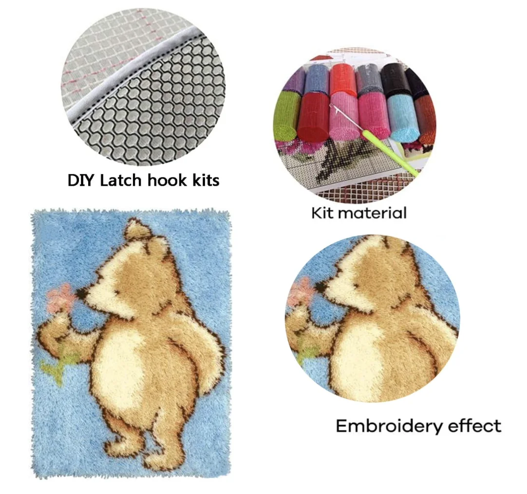 3D Latch Hook Rug Kits,Rug Making Kits for Adults Kids Beginners Needlework Embroidery Rug DIY Craft Kit for Home Decoration