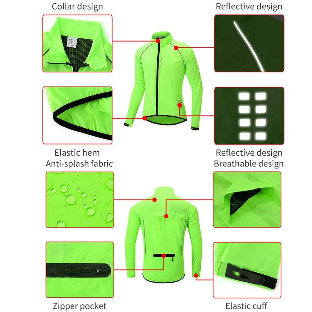 WOSAWE Cycling Jacket MTB Road Bike Windbreaker Men Jacket Quick Dry Lightweight Bicycle Long Sleeve Wind Jacket Cycling Jersey