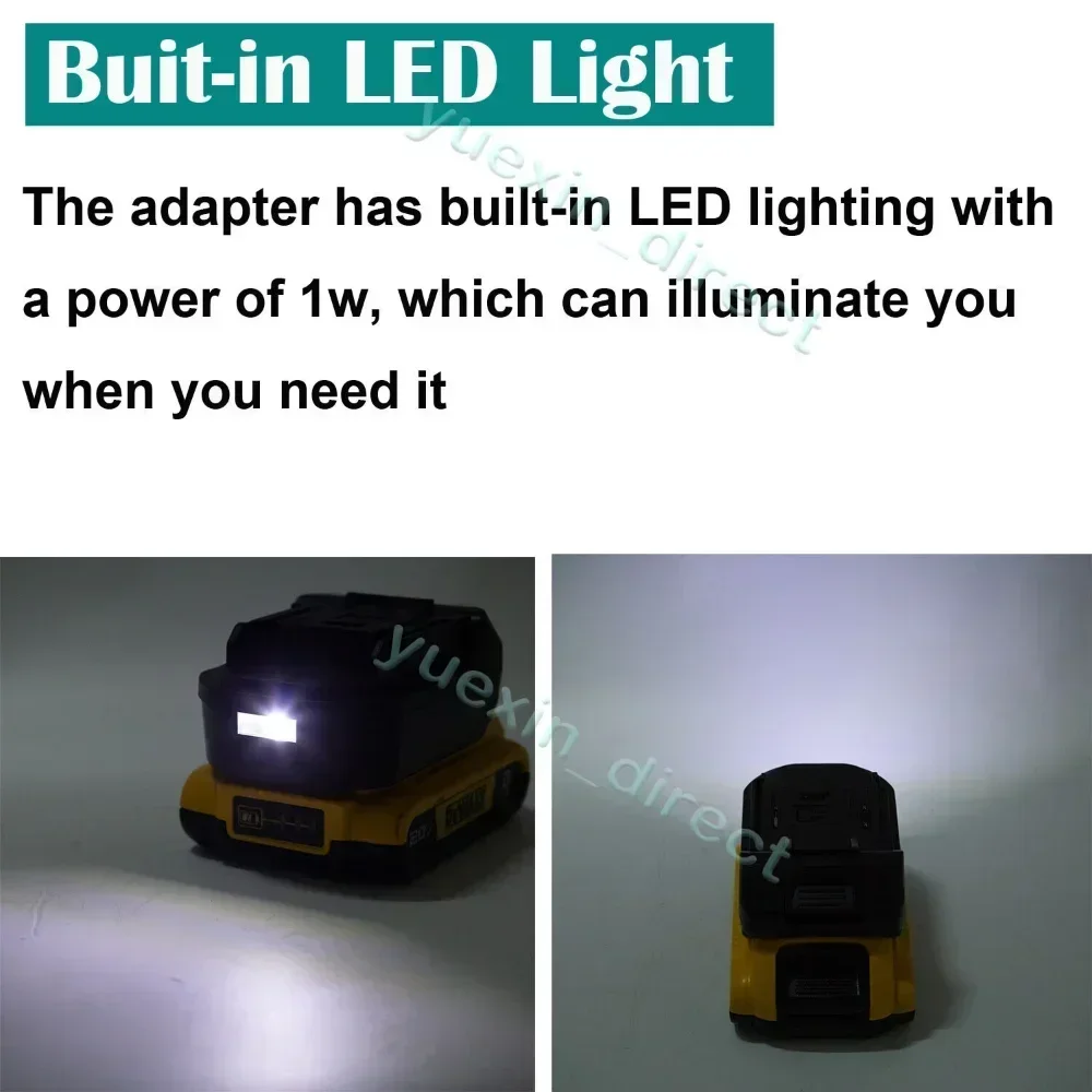 Imagem -04 - Conversor de Adaptador de Bateria para Dewalt Dcb para Makita 18v Li-ion Bl1850 Ferramentas com Usb e Luz Led Ferramentas Não Incluídas