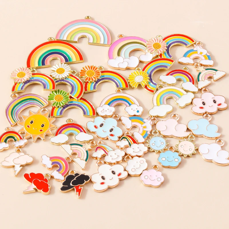 Leslie 10/20pcs Mix Cute Enamel Rainbow Cloud Charms Pendants for DIY Jewelry Making Bracelet Necklace Earrings Accessories