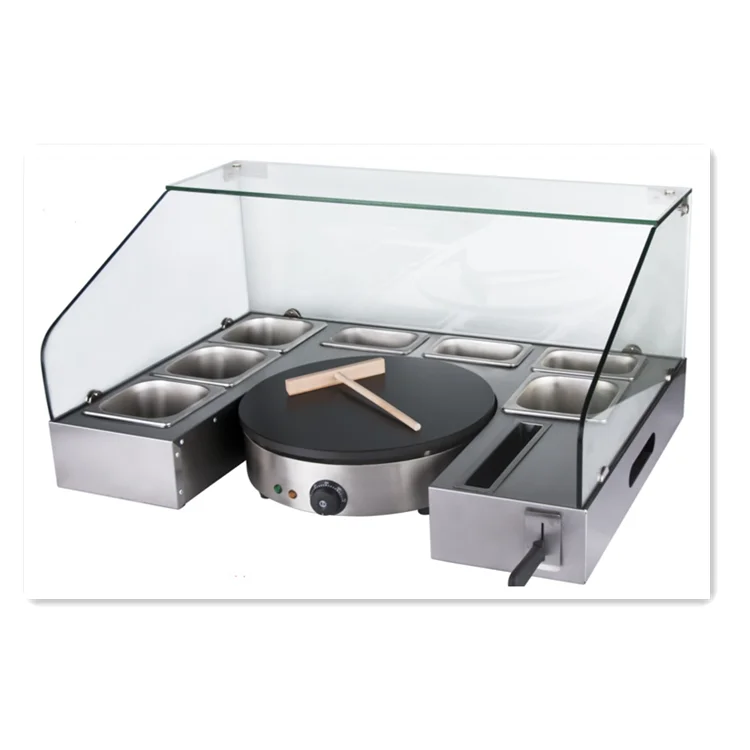 

Best Commercial Chinese Pancake Cake Making Machine One Non-stick Stainless Steel Electric Crepe With Serving Station