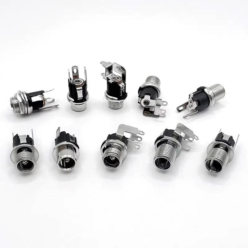 5/10PCS All copper straight pin DC-025M power socket 5.5x2.1/2.5mm bent pin DC-025 metal extended threaded head