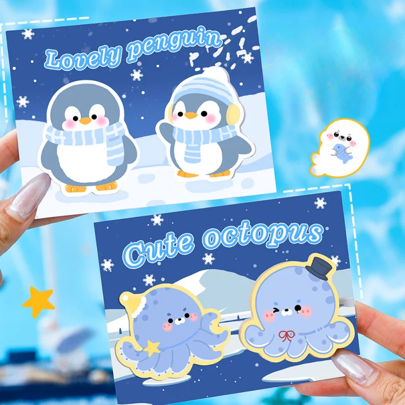Kawaii Ocean Creatures Sticky Notes 4-Pack, Cute Animal Shaped Memo Pads, High-Grade Adhesive Stickers For School Office Journal