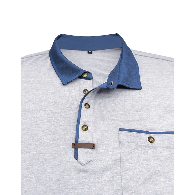 Langarm-Poloshirt für Herren, lässig, schmale Passform, Henley-Kragen, T-Shirt mit Tasche, Smart Blend Tops – Detail 33