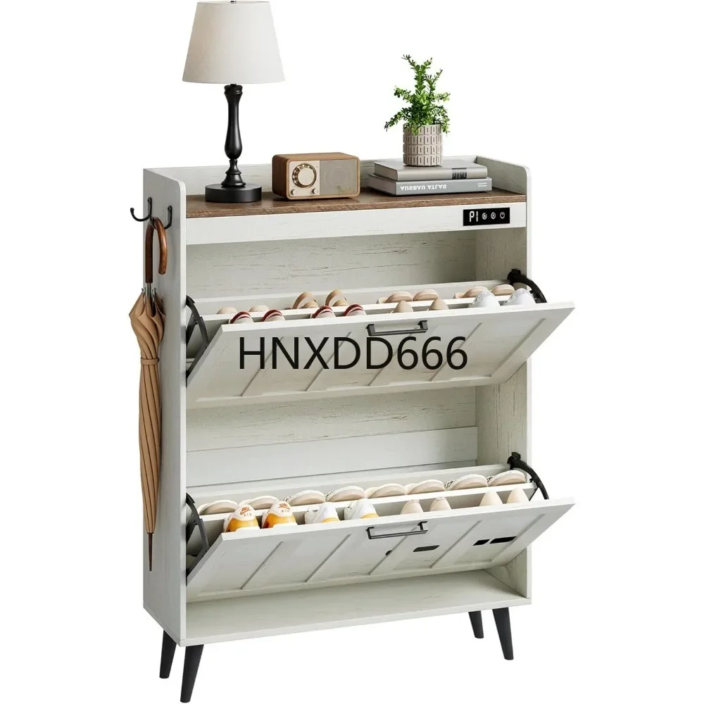 Shoe Storage Cabinet with 2 Flip Drawers, Deodorizing Shoe Organizer Storage Freestanding Hidden Slim Narrow Shoe Rack Cabinet