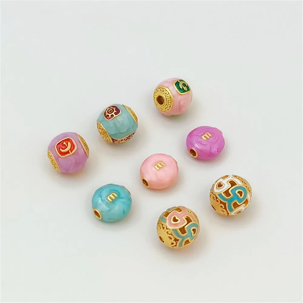 Sand Gold Copper Beads Oil-dropping Spacer Beads Cloisonne Baked Blue Hydrangea Fortune Spacer Beads Diy Jewelry Accessories