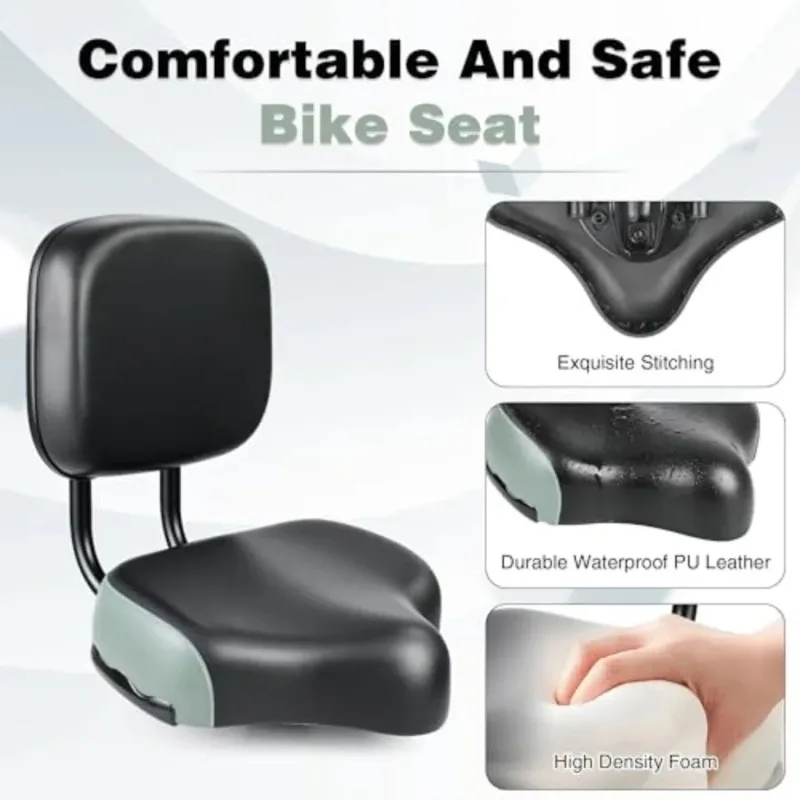 Bike Seat with Backrest Oversized Comfort Saddle Replacement Soft Back Rest PU Cushion for Mountain Bike Tricycles