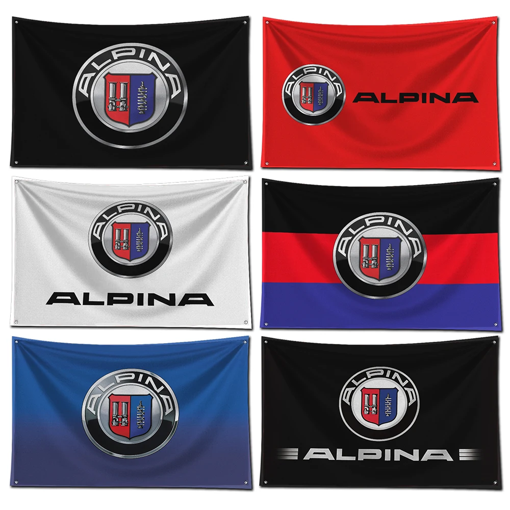 3x5 Ft Sports Car Flag Polyester Digital Printing Car Banner Alpinas for Garage Wall Art Out Door Decoration With Brass Grommets