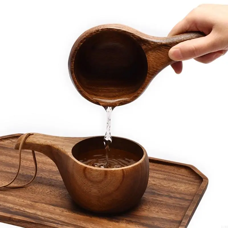 R1WB 210Ml Cangkir Kayu Luar Ruangan Kuksa Mug Berkemah Cangkir Kopi Susu Mug Perlengkapan Minum Kayu Akasia Artefak Dapur