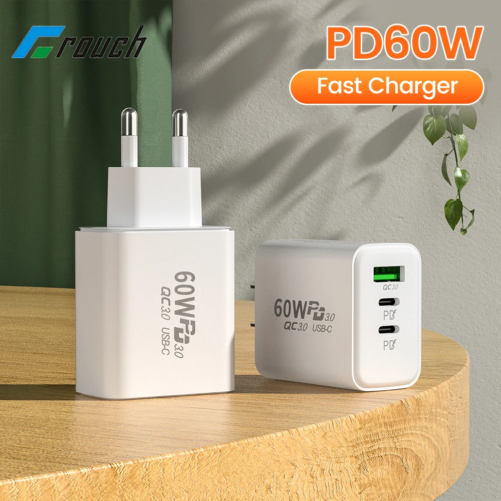 3 Ports 60W USB C Charger EU/US Plug PD QC3.0 Wall Phone Charger USB Type C Fast Charging Adapter For Samsung Xiaomi Huawei