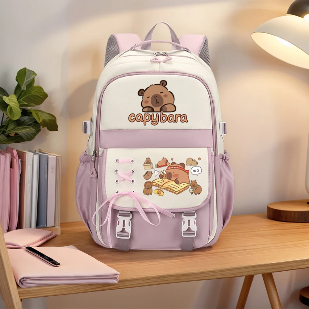 حقيبة ظهر Capybara Kawaii بحزام كتف قابل للتعديل حقيبة ظهر للطلاب حقيبة ظهر مدرسية كرتونية لطيفة للطلاب المراهقين