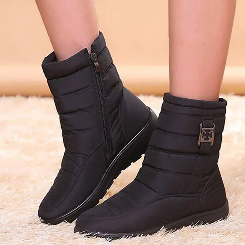 Botas de Mujer, zapatos de punta redonda para nieve, zapatos cálidos para Mujer, zapatos con cremallera para Mujer, Botas de invierno a la moda de felpa para Mujer, Botas para Mujer