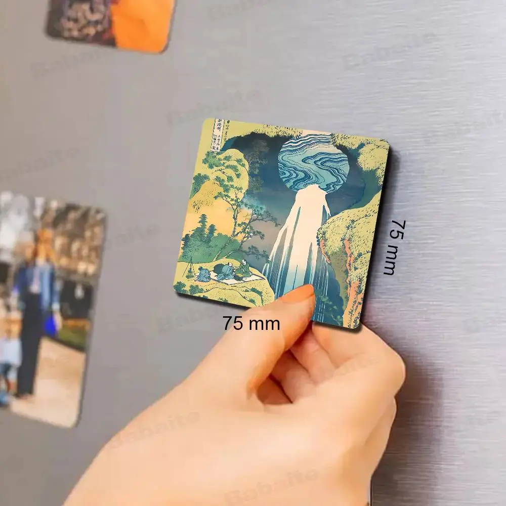 H-Hokusai O-Ohara K-Koson الفن الياباني 1 قطعة مغناطيس الثلاجة شخصية حامل صور مغناطيسي صورة مربعة متينة #2