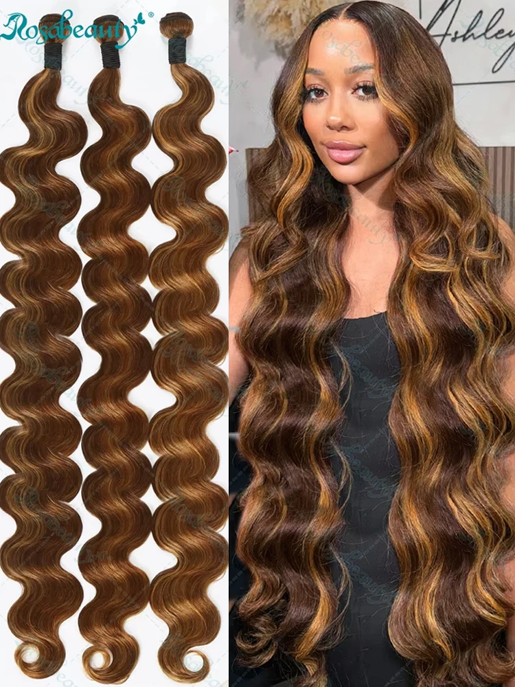 4/27 Colored Remy Hair Extensions 30 32 Inch Ombre Highlight Body Wave Raw Bundles Brazilian 100% Human Hair Double Weft Weave