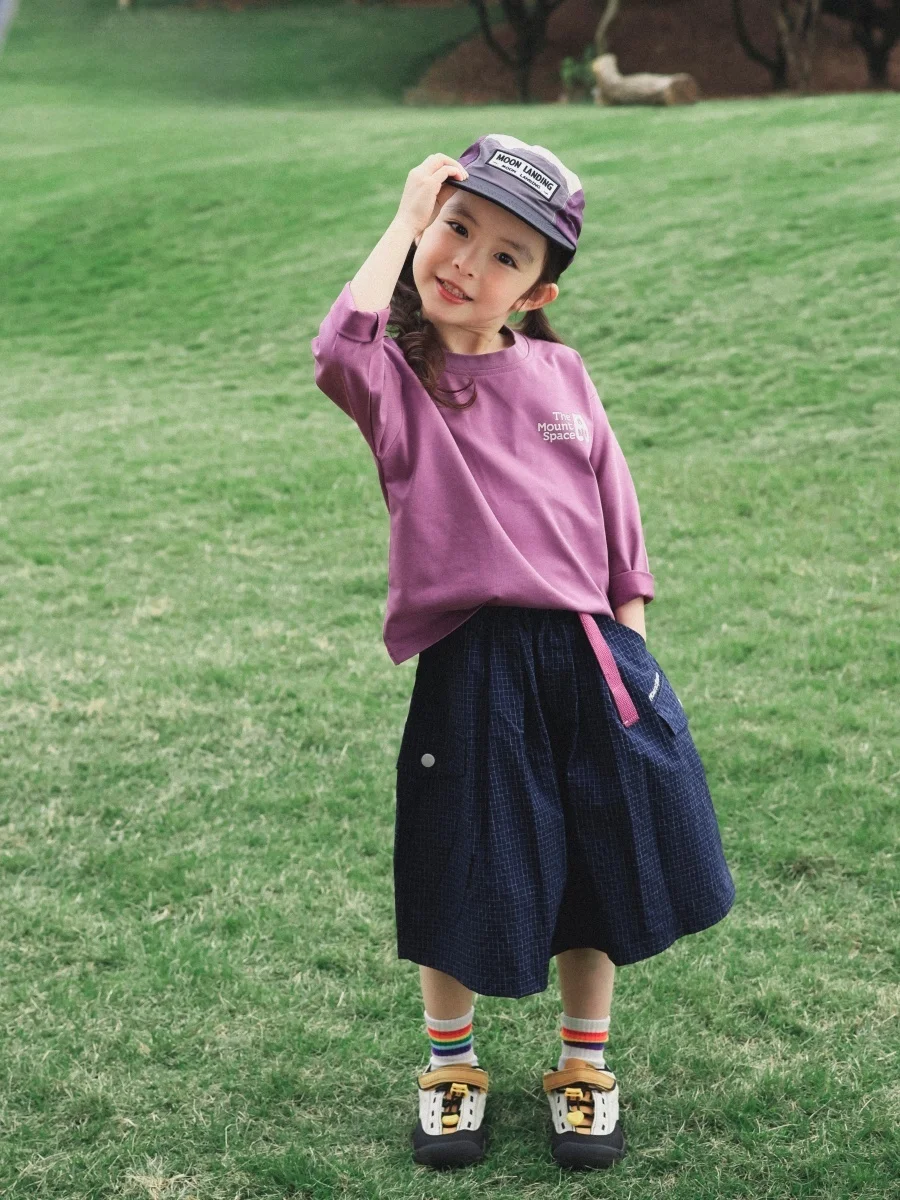 Lightweight Quick-Dry Plaid  Skirt for Girls Outdoor Spring Autumn Sporty Midi Skirt Children's Clothing FaceC Brand