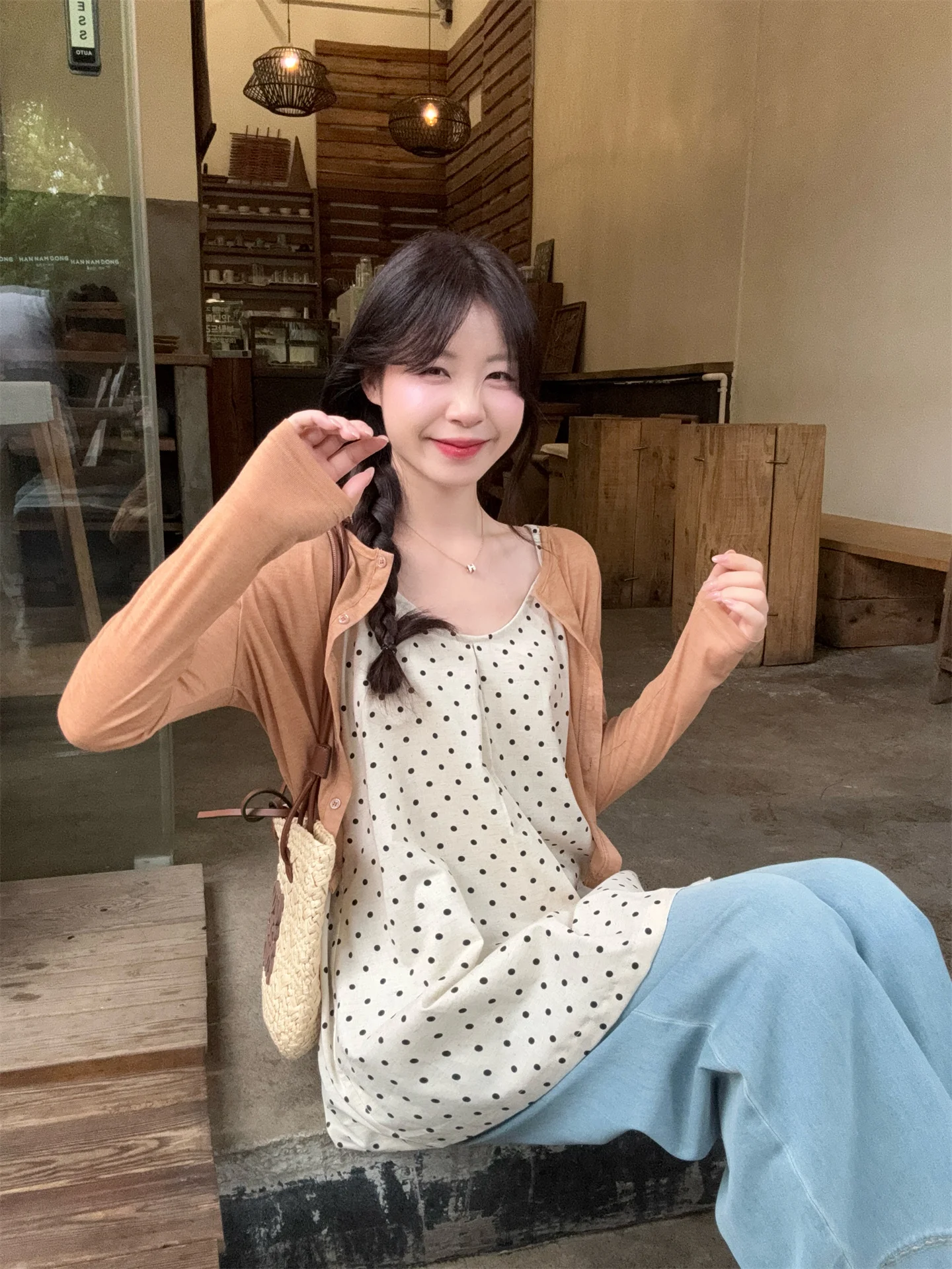 

Sweet Anti-Aging Thin Sun Protection Knitted Cardigan Polka Dot Tank Top Women Small Size Summer Two-Piece Set Fashionable La...