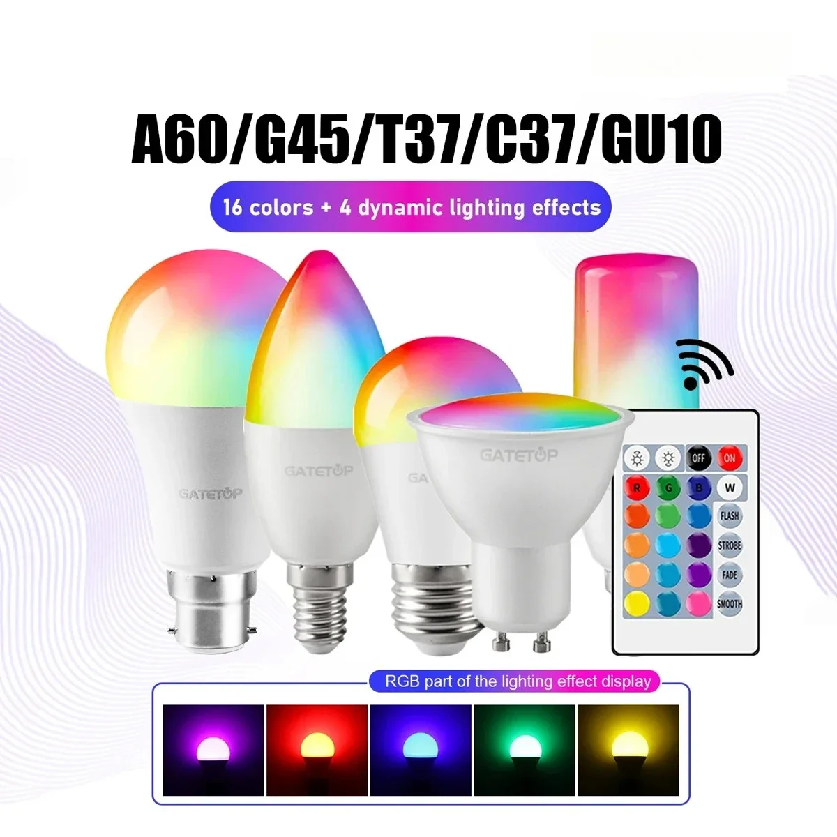 1-10PCS Smart RGBW LED Bulb E27 E14 B22 GU10 Power 6W 10W IR Remote Dimmable Multi-Color Light for Home Party Ambient Lighting