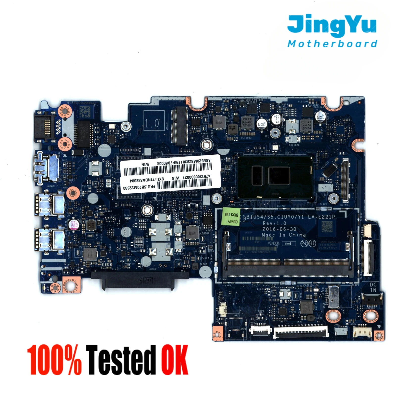 

For Lenovo Yoga 510-14IKB Laptop Motherboard LA-E221P Mainboard with I3-7100 CPU UMA 100% Tested Ok