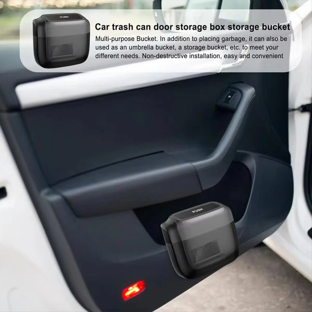 2026 Trend Car Trash Bin with Lid - Hanging Vehicle Garbage Dust Case, Pressing Square Trash Can, Auto Interior Accessory