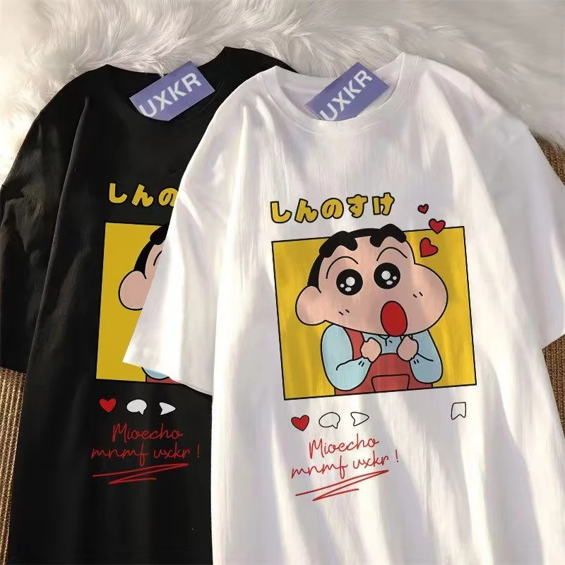 Crayo.n Shin Chan Fun Anime Printed Cotton T-shirt for Women's Summer New Fashion Printed Short Sleeve Top Couple Large T-shirt