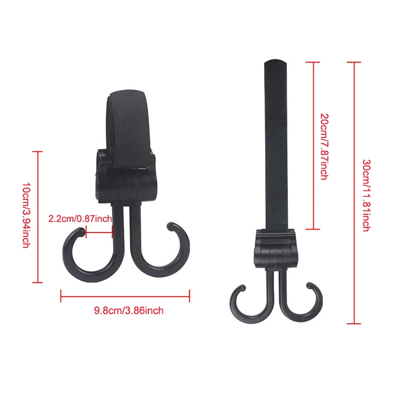 Multifunctional Double Hook Baby Stroller Hanger 360-degree Rotation Adjustment Cart Hook And Loop Fastener Stroller Accessories