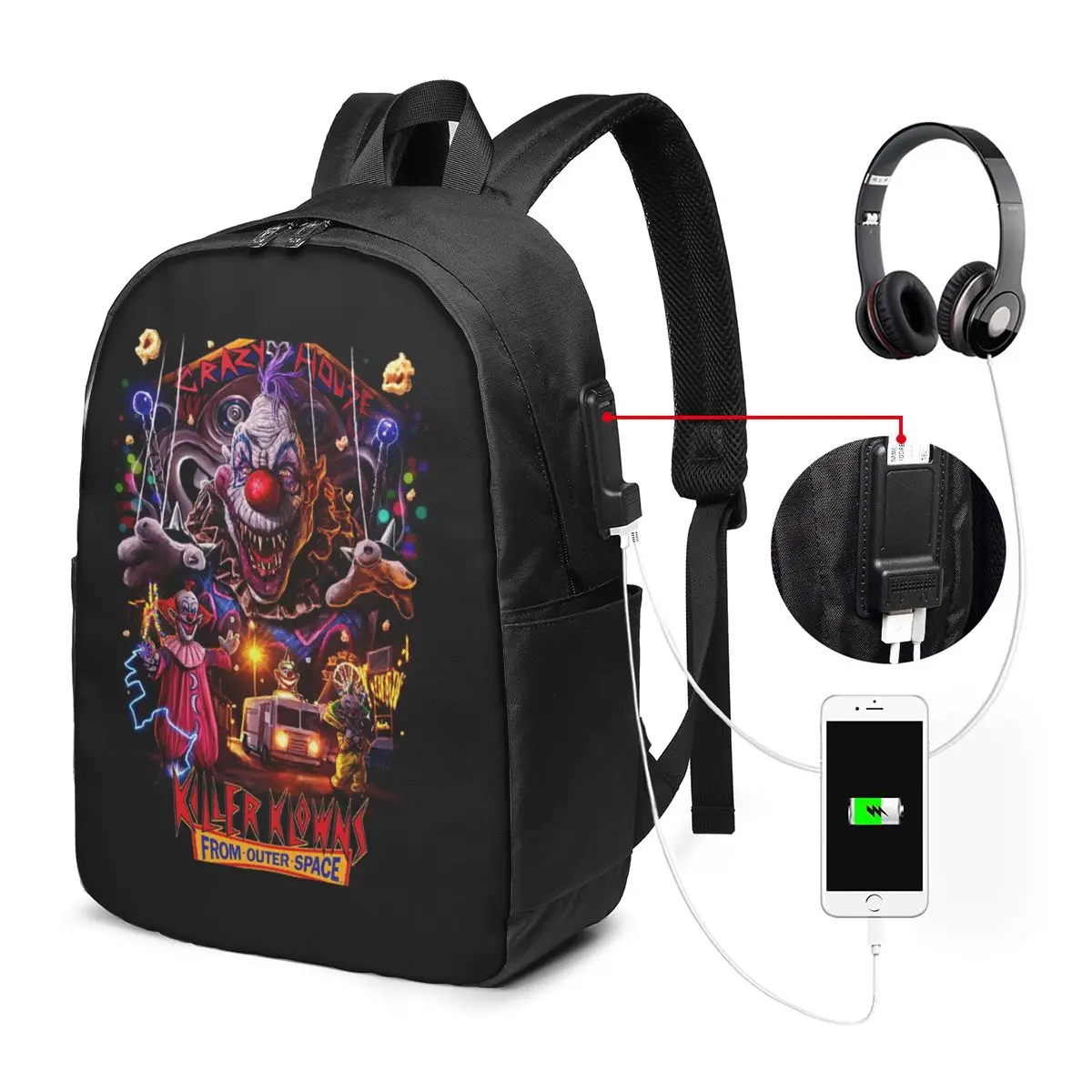 

Killer Klowns From Outer Space Backpack Travel Notebook Bag ComputerCollege Student School Bag LaptopShoulder Bags for Men Women