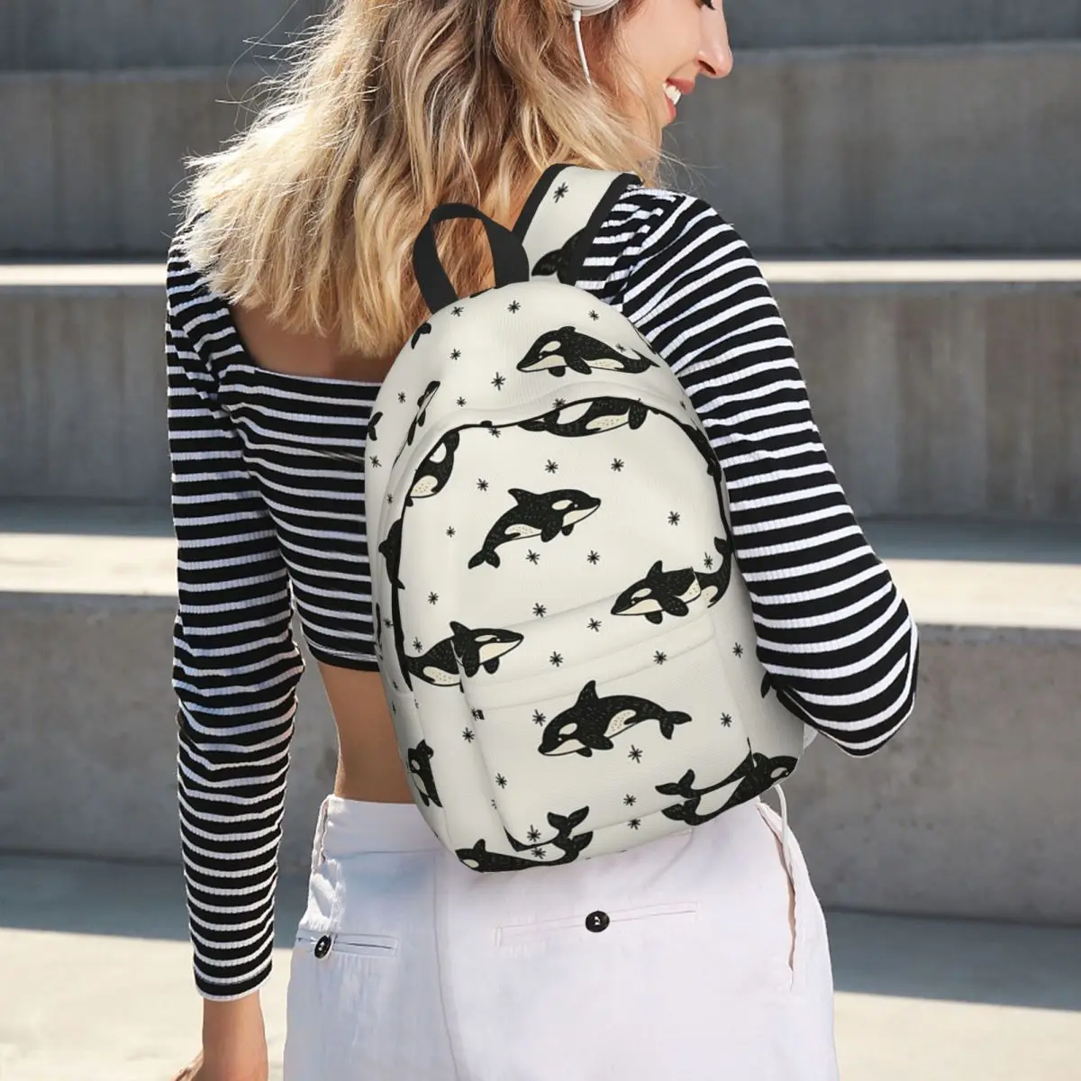Killer Whale Orca Pattern Student Backpack School Bag Hiking Travel Daypack for Men Women Bookbag Shoulder Bags