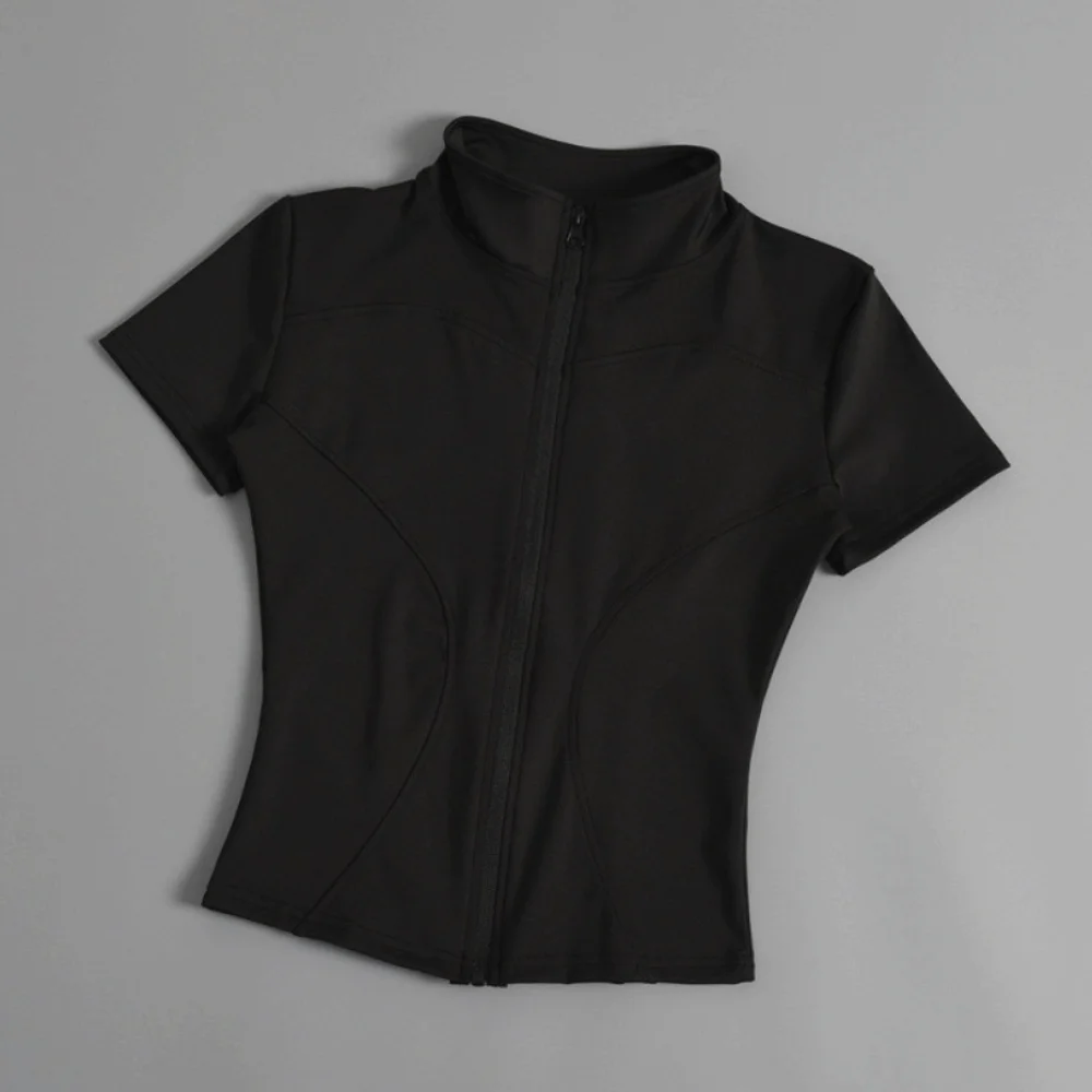 Veste de sport à manches courtes T-shirt noir blanc Absorption de la sueur veste de Yoga chemise séchage rapide doux Yoga haut court été