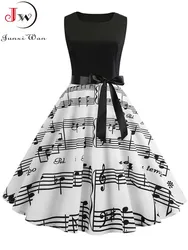 Women Vintage Dresses Floral Print Party Black Elegant Female Retro Tank Sleeveless Sexy Plus Size Sundress
