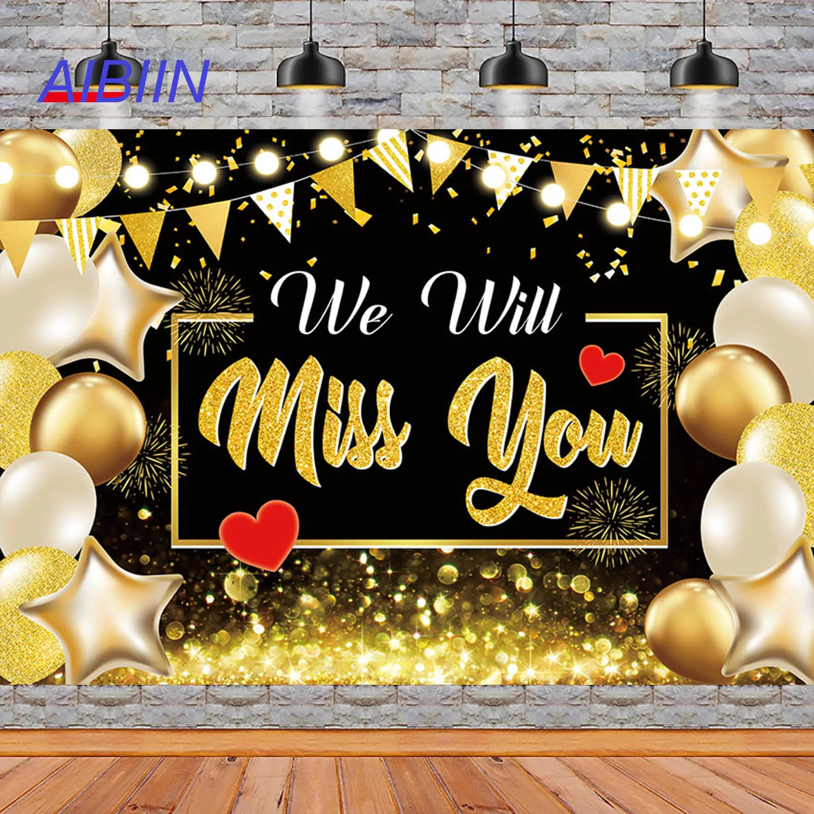 

We Will Miss You Photography Backdrop Balloon Firework Congrats Retirement Party Background Decoration Adult Portrait Photoshoot