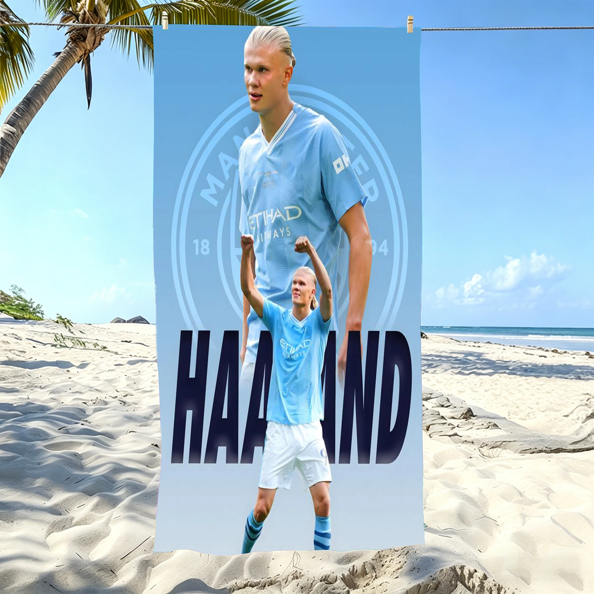 H-Haaland M-Manchester Beach Towel Microfiber Quick Dry Sand Free Oversized Football Star Gym Sports Towel Swimming Pool Outdoor