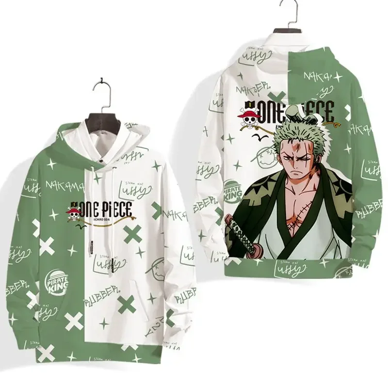 One piece Roronoa Zoro Printed Hooded Sweatshirt Jacket Color Blocked Trendy Cartoon Clothing Jacket